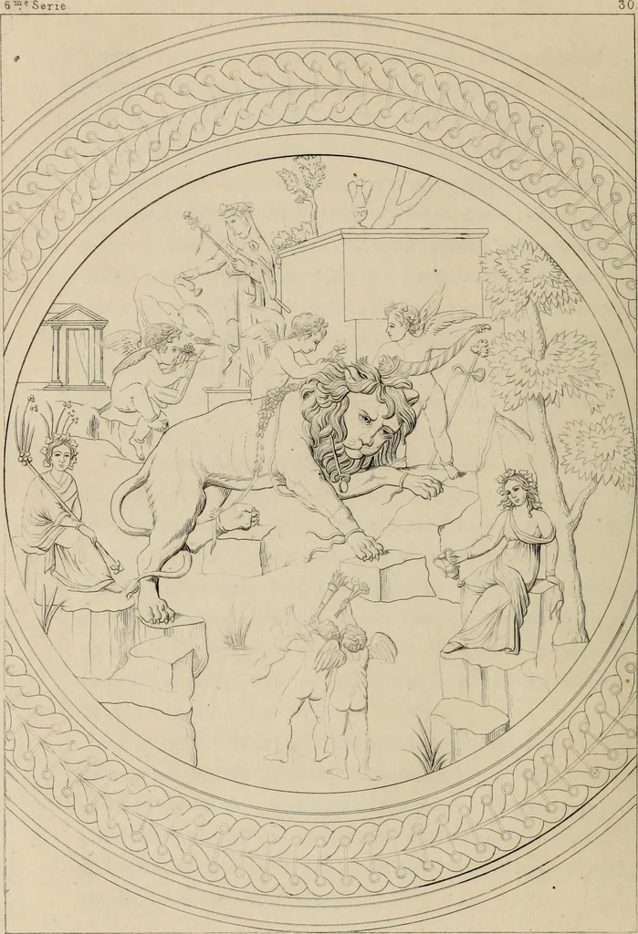 An illustration from Herculanum et Pompéi, recueil général des peintures, bronzes, mosaïques, etc., découverts jusqu'à ce jour, et reproduits d'apreès Le antichita di Ercolano, Il Museo borbonico, et tous les ouvrages analogues, 1870, leaf 339