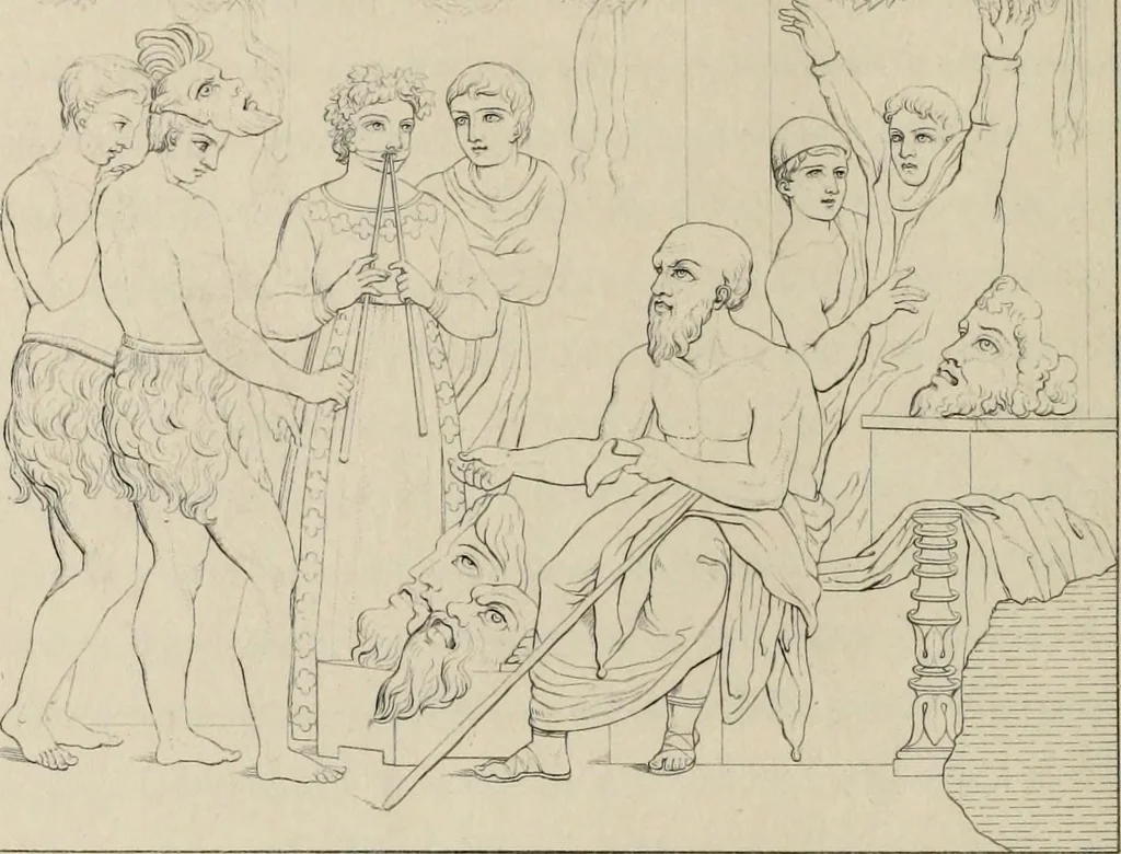 An illustration from Herculanum et Pompéi, recueil général des peintures, bronzes, mosaïques, etc., découverts jusqu'à ce jour, et reproduits d'apreès Le antichita di Ercolano, Il Museo borbonico, et tous les ouvrages analogues, 1870, leaf 343