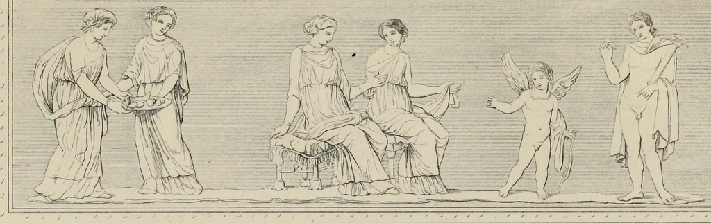 An illustration from Herculanum et Pompéi, recueil général des peintures, bronzes, mosaïques, etc., découverts jusqu'à ce jour, et reproduits d'apreès Le antichita di Ercolano, Il Museo borbonico, et tous les ouvrages analogues, 1870, leaf 41