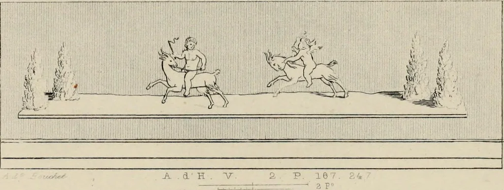 An illustration from Herculanum et Pompéi, recueil général des peintures, bronzes, mosaïques, etc., découverts jusqu'à ce jour, et reproduits d'apreès Le antichita di Ercolano, Il Museo borbonico, et tous les ouvrages analogues, 1870, leaf 51