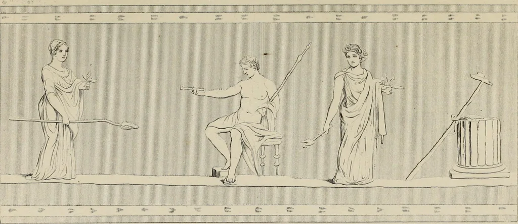 An illustration from Herculanum et Pompéi, recueil général des peintures, bronzes, mosaïques, etc., découverts jusqu'à ce jour, et reproduits d'apreès Le antichita di Ercolano, Il Museo borbonico, et tous les ouvrages analogues, 1870, leaf 51