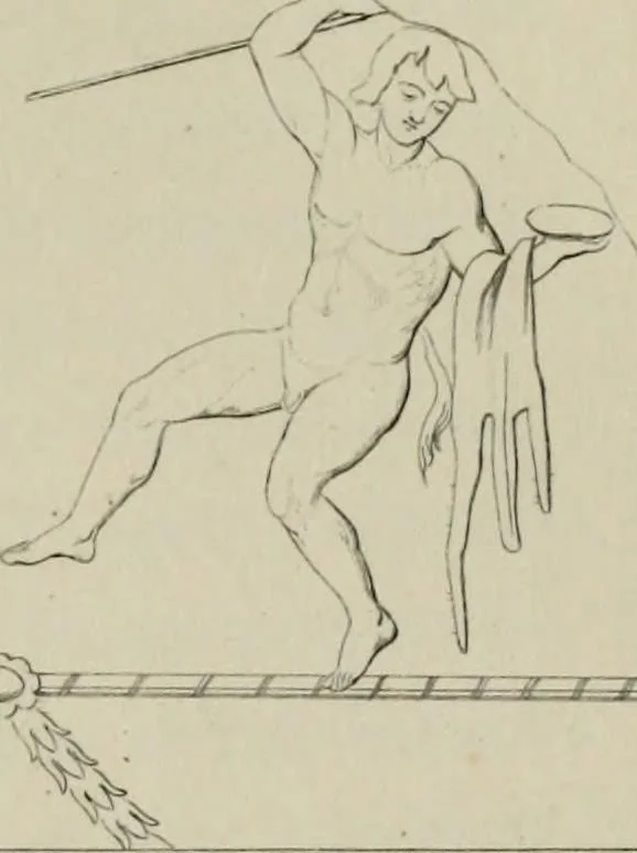 An illustration from Herculanum et Pompéi, recueil général des peintures, bronzes, mosaïques, etc., découverts jusqu'à ce jour, et reproduits d'apreès Le antichita di Ercolano, Il Museo borbonico, et tous les ouvrages analogues, 1870, leaf 70
