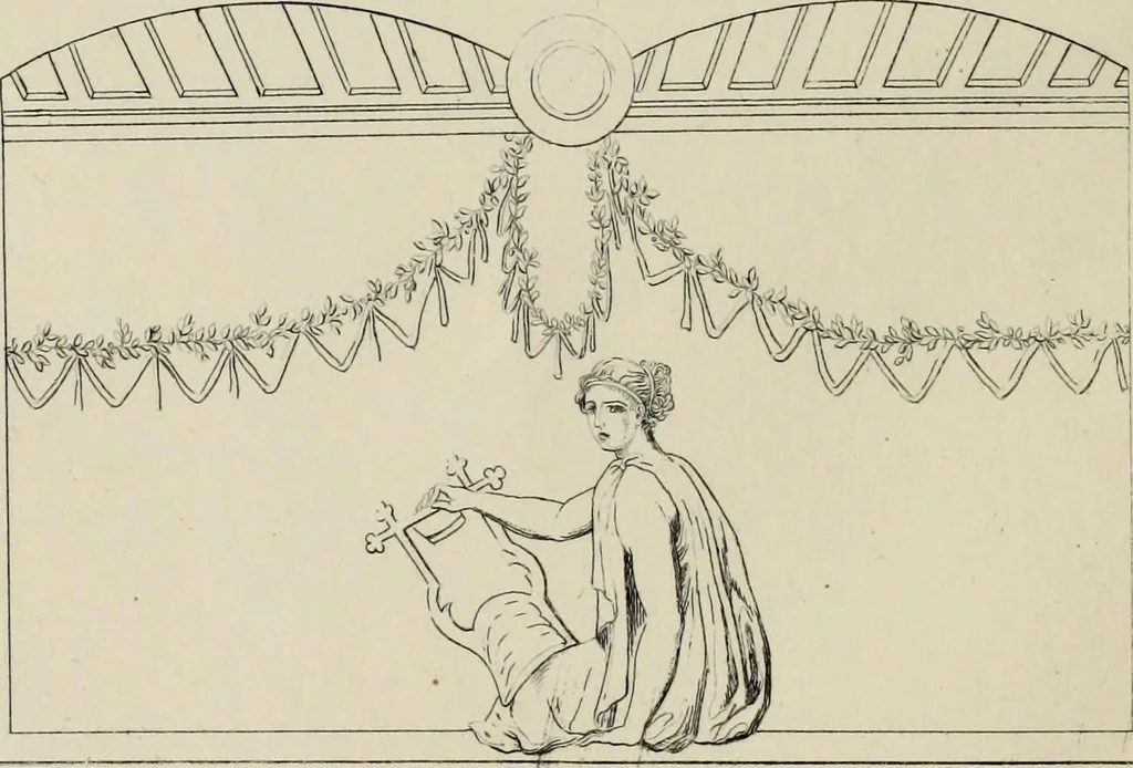 An illustration from Herculanum et Pompéi, recueil général des peintures, bronzes, mosaïques, etc., découverts jusqu'à ce jour, et reproduits d'apreès Le antichita di Ercolano, Il Museo borbonico, et tous les ouvrages analogues, 1870, leaf 85