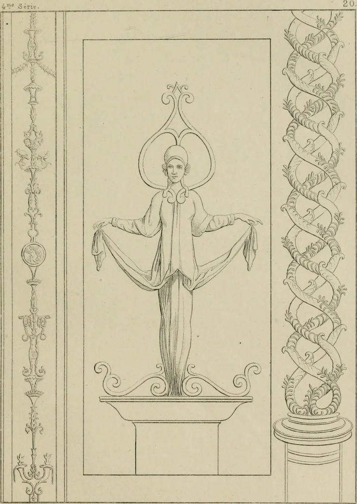 An illustration from Herculanum et Pompéi, recueil général des peintures, bronzes, mosaïques, etc., découverts jusqu'à ce jour, et reproduits d'apreès Le antichita di Ercolano, Il Museo borbonico, et tous les ouvrages analogues, 1870, leaf 90