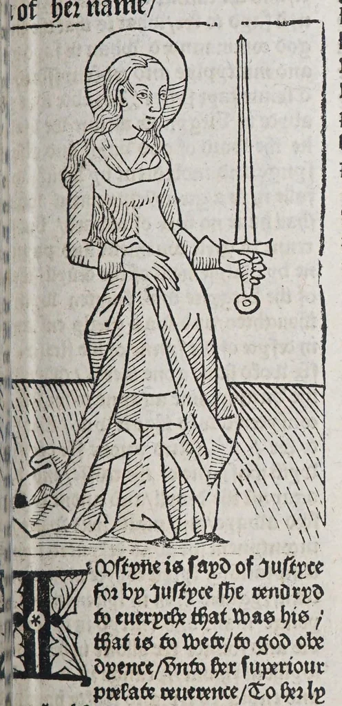 An illustration from Here begynneth the legende named in Latyn Legenda aurea, : that is to say in Englysshe the Golden legende : for lyke as passeth golde in valewe al other metallys, soo thys legende excedeth all other bokes, leaf 573