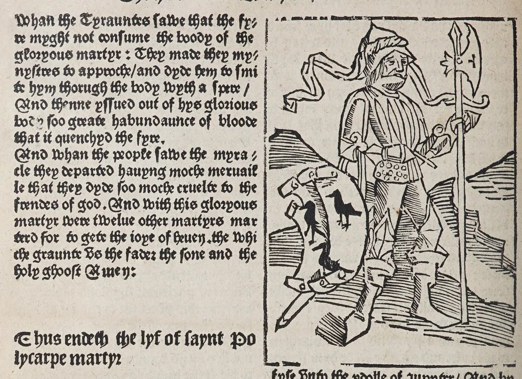 An illustration from Here begynneth the legende named in Latyn Legenda aurea, : that is to say in Englysshe the Golden legende : for lyke as passeth golde in valewe al other metallys, soo thys legende excedeth all other bokes, leaf 834