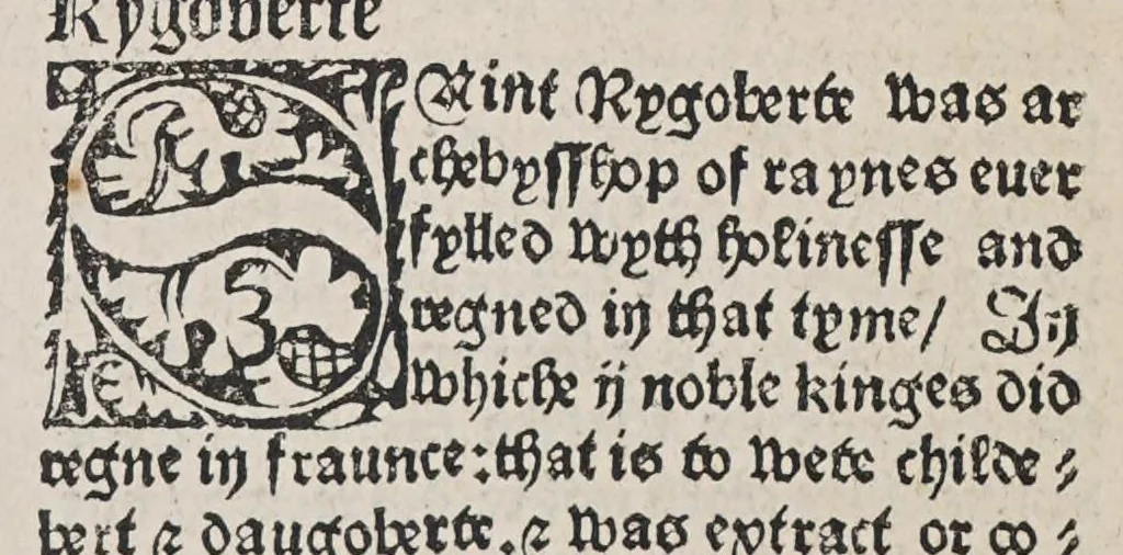 An illustration from Here begynneth the legende named in Latyn Legenda aurea, : that is to say in Englysshe the Golden legende : for lyke as passeth golde in valewe al other metallys, soo thys legende excedeth all other bokes, leaf 851