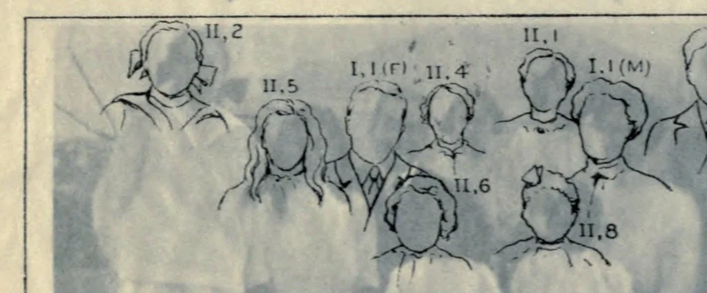 An illustration from Heredity of skin color in negro-white crosses. With appendix, being abridgement of field-notes, chiefly of Florence H. Danielson, 1913, leaf 129