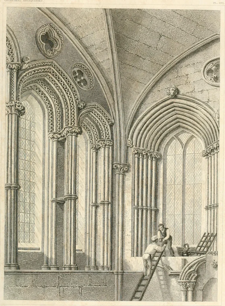 An illustration from The history and antiquities of the cathedral church of Hereford : illustrated by a series of engravings of views, elevations, and plans of that edifice, with biographical anecdotes of eminent persons connected with the establishment, 1831, leaf 34