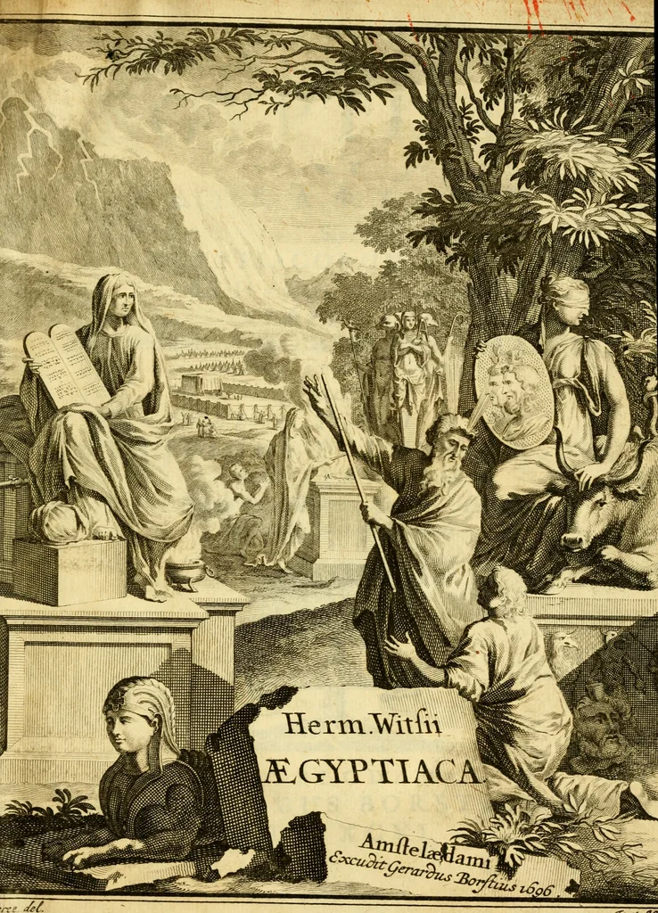 An illustration from Hermanni Witsii Aegyptiaca et Dekaphylon : sive, De Aegyptiacorum sacrorum cum Hebraicis collatione libri tres. Et de decem tribubus Israelis liber singularis. Accessit diatribe de legione fulminatrice christianorum, sub imperatore Marco Aurelio Antonino, 1696, leaf 4