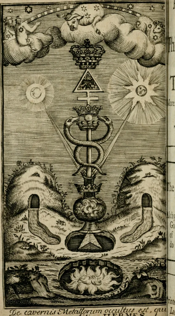 An illustration from The hermetical triumph, or, The victorious philosophical stone : a treatise ... concerning the hermetical magistery : translated from the French. To which is added, The ancient war of the knights ... : translated from the German, 1745, leaf 5