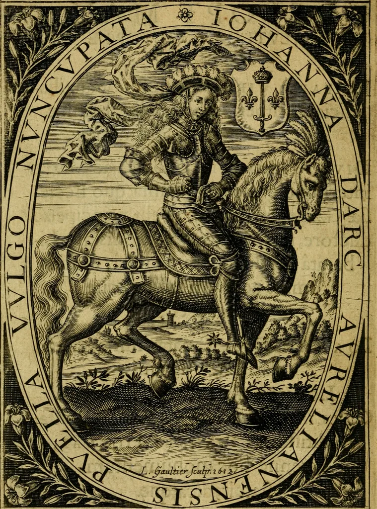 An illustration from Heroinæ nobilissimæ Ioannæ Darc Lotharingæ : vvlgo avrelianensis pvelleæ historia, ex variis grauissimæ atque incorruptissimæ fidei scriptoribus excerpta. Eiusdem mauortice Virginis Innocentia a calumniis vaindicata, 1612, leaf 11