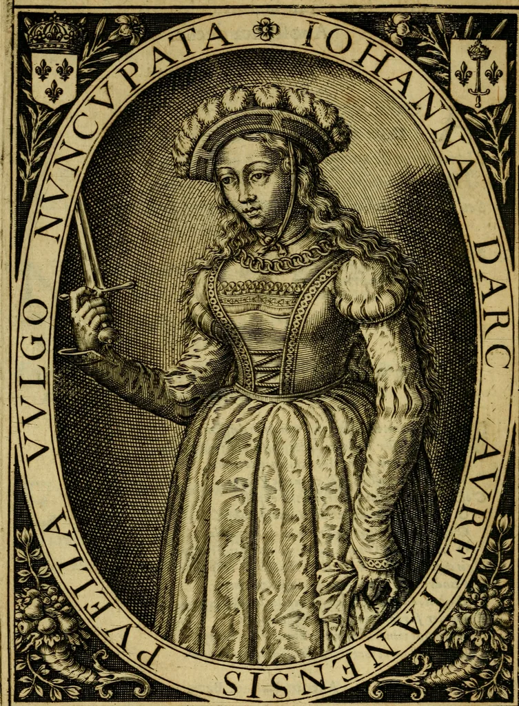 An illustration from Heroinæ nobilissimæ Ioannæ Darc Lotharingæ : vvlgo avrelianensis pvelleæ historia, ex variis grauissimæ atque incorruptissimæ fidei scriptoribus excerpta. Eiusdem mauortice Virginis Innocentia a calumniis vaindicata, 1612, leaf 23