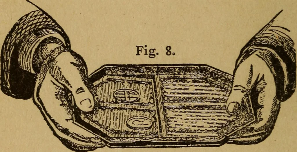 An illustration from Herrmann's wizards' manual; a practical treatise on coin tricks, 1916, leaf 25