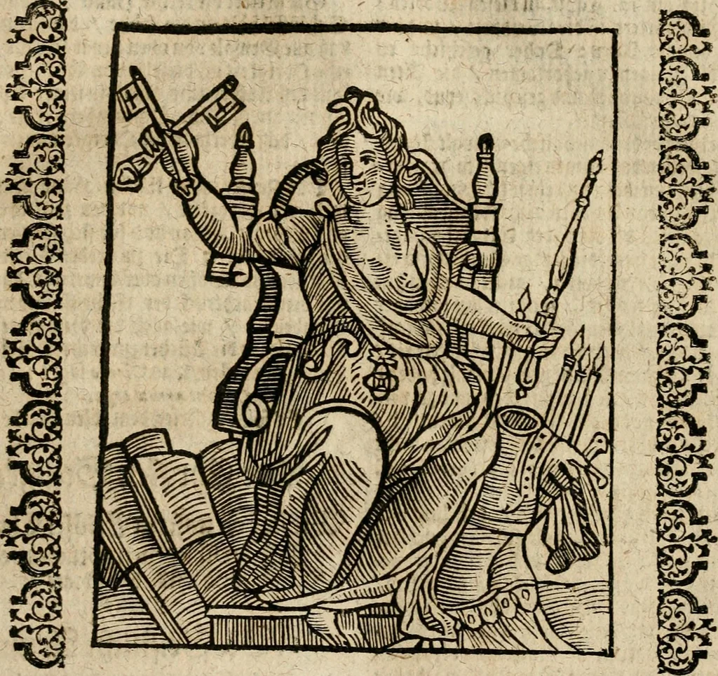 An illustration from Herrn Caesaris Ripa von Perusien, Ritters von St. Mauritio und Lazaro [et]c., Erneuerte Iconologia, oder, Bildersprach : worinen allerhand anmuhtige Aussbildungen ... erkläret werden, 1669, leaf 110