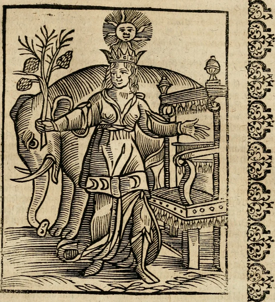 An illustration from Herrn Caesaris Ripa von Perusien, Ritters von St. Mauritio und Lazaro [et]c., Erneuerte Iconologia, oder, Bildersprach : worinen allerhand anmuhtige Aussbildungen ... erkläret werden, 1669, leaf 134