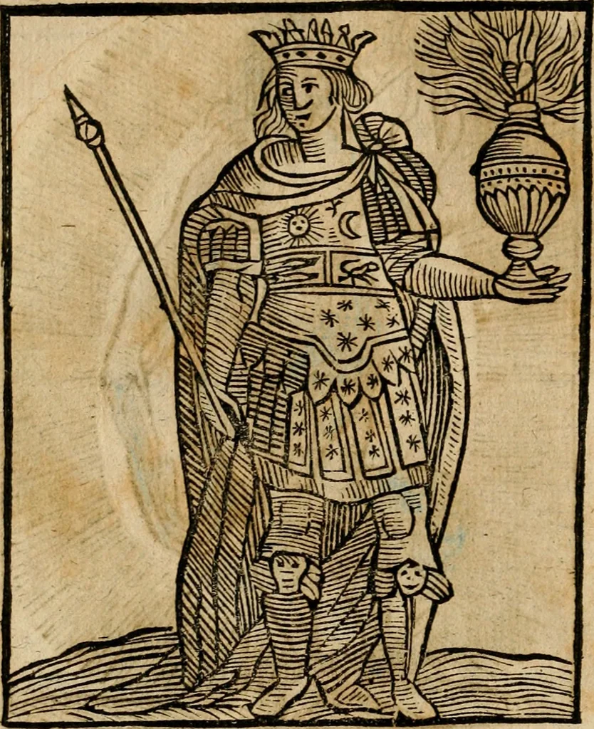 An illustration from Herrn Caesaris Ripa von Perusien, Ritters von St. Mauritio und Lazaro [et]c., Erneuerte Iconologia, oder, Bildersprach : worinen allerhand anmuhtige Aussbildungen ... erkläret werden, 1669, leaf 169