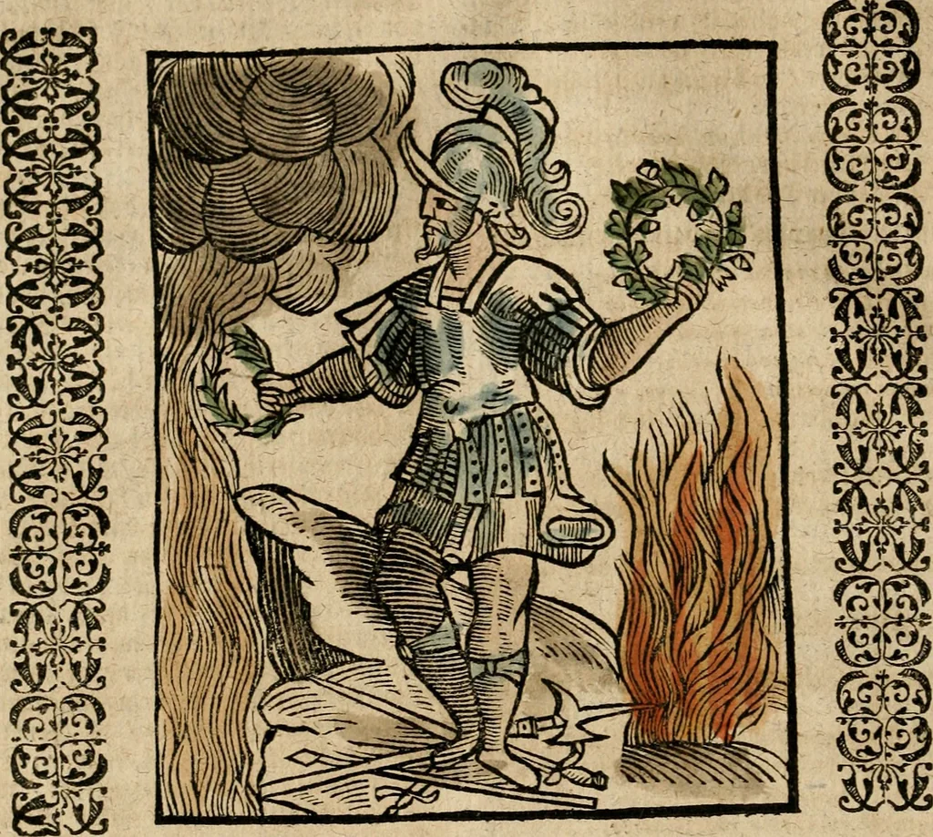 An illustration from Herrn Caesaris Ripa von Perusien, Ritters von St. Mauritio und Lazaro [et]c., Erneuerte Iconologia, oder, Bildersprach : worinen allerhand anmuhtige Aussbildungen ... erkläret werden, 1669, leaf 67