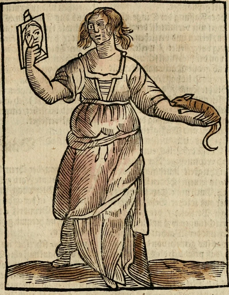 An illustration from Herrn Caesaris Ripa von Perusien, Ritters von St. Mauritio und Lazaro [et]c., Erneuerte Iconologia, oder, Bildersprach : worinen allerhand anmuhtige Aussbildungen ... erkläret werden, 1669, leaf 80