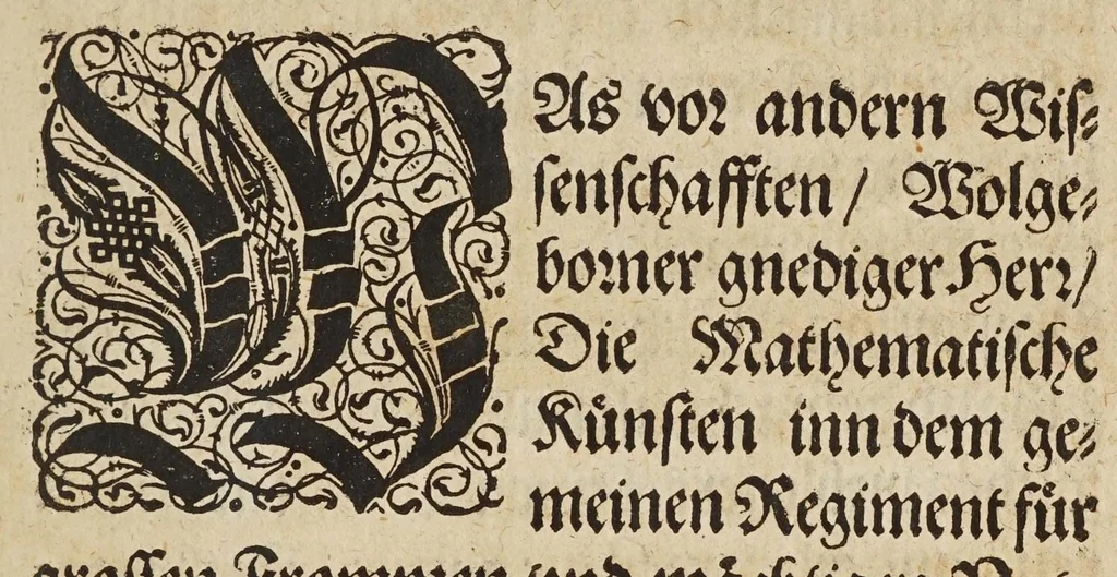 An illustration from Herrn Georgij Galgemairs Kurtzer gründlicher gebesserter vnnd vermehrter Vnderricht, Zubereitung vnd Gebrauch, der hochnutzlichen mathematischen Instrumenten, proportional Schregmäss vnd Circkels, benebens dem Fundament dess Visierens, allen Kunstliebenden zu sonderen Ehren vnnd Wolgefallen, von H. Georg Brentel ... new herfür geben, vnnd durch Verlag Stephani Michelspachers an Tag gebracht., 1615, leaf 3