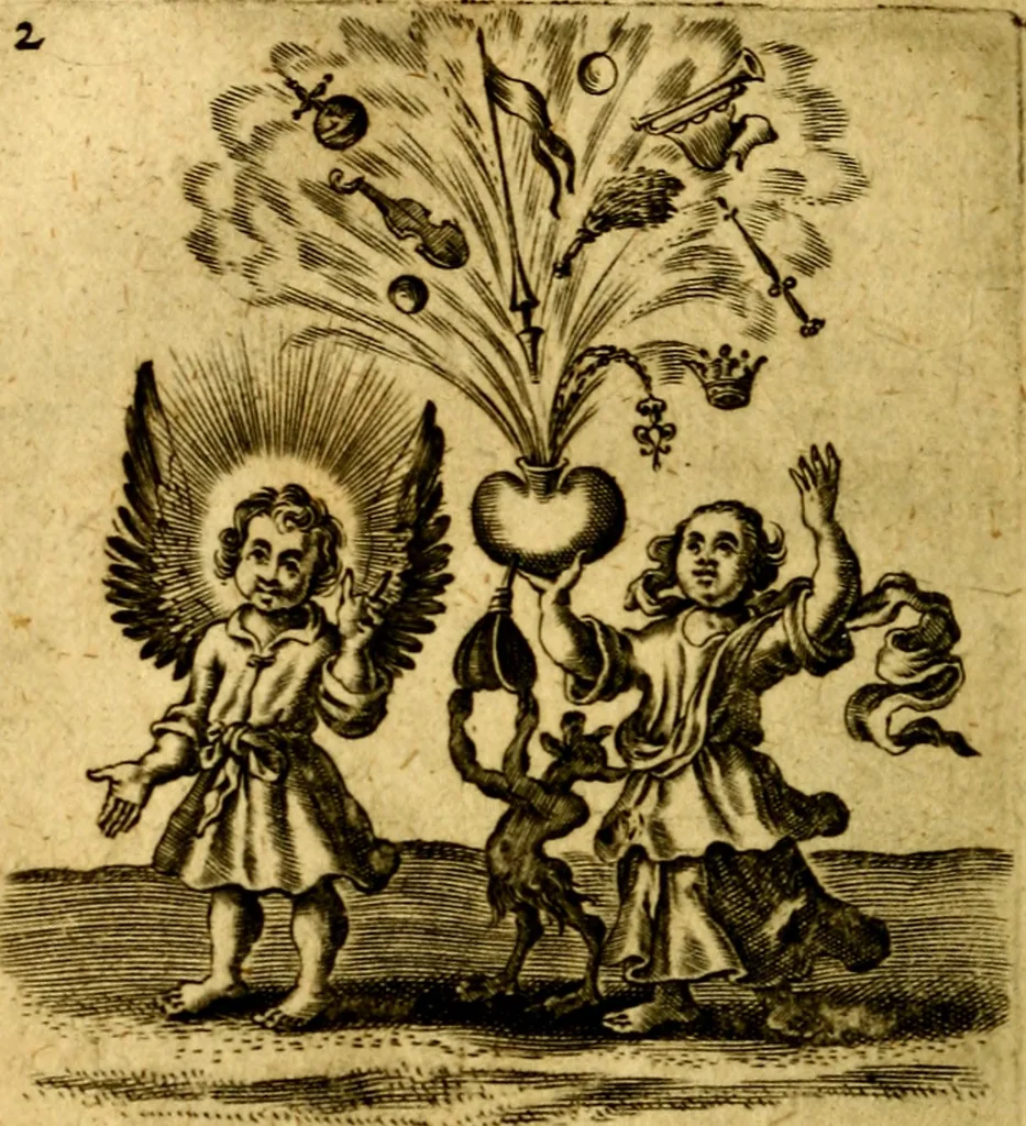 An illustration from Hertzen Schuel, oder, Des von Gott abgefüerten Herzens, 1664, leaf 151
