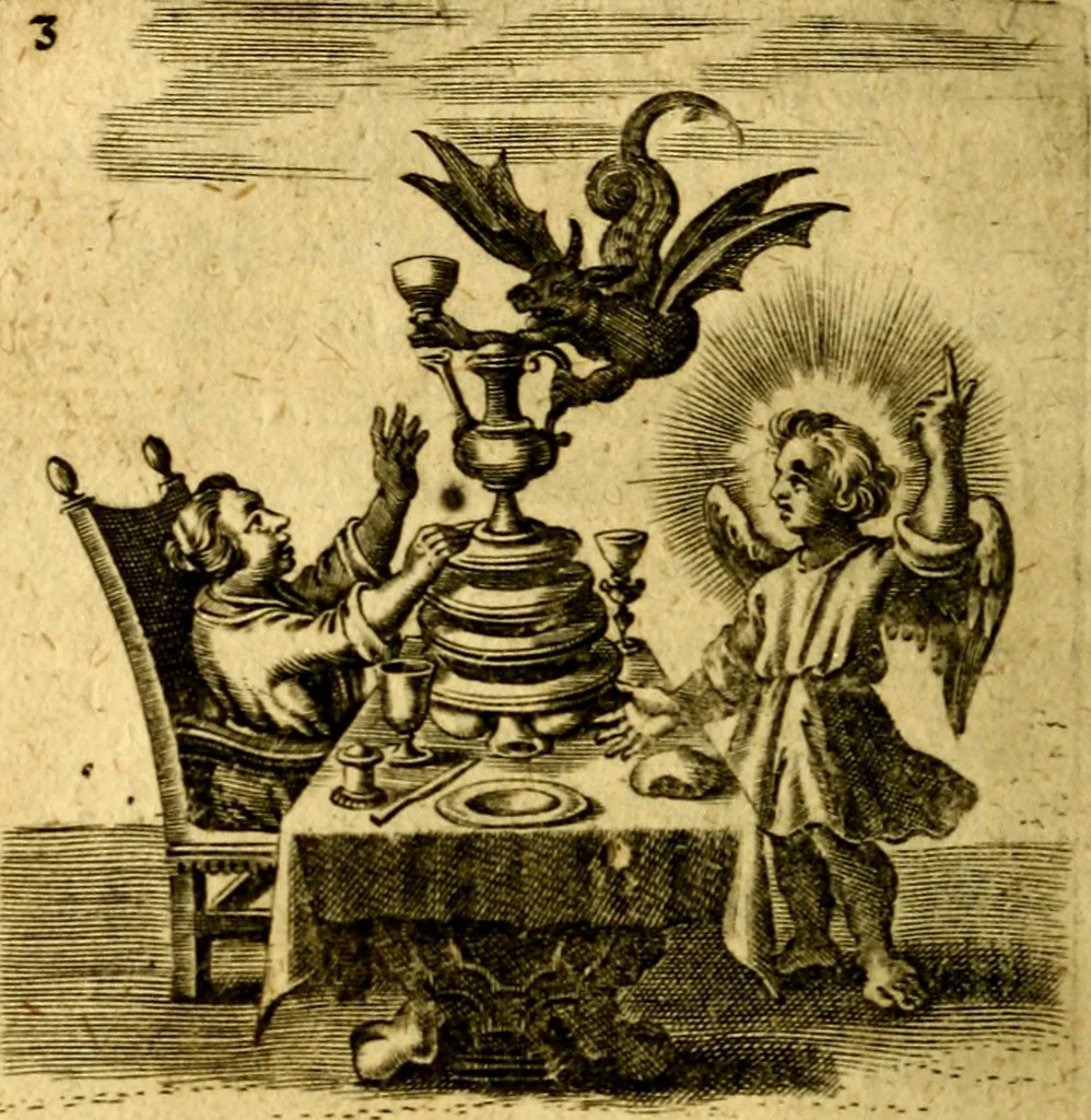 An illustration from Hertzen Schuel, oder, Des von Gott abgefüerten Herzens, 1664, leaf 163