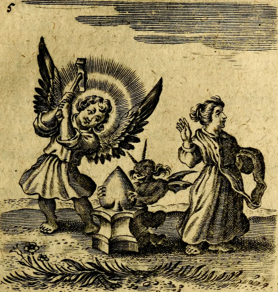 An illustration from Hertzen Schuel, oder, Des von Gott abgefüerten Herzens, 1664, leaf 190
