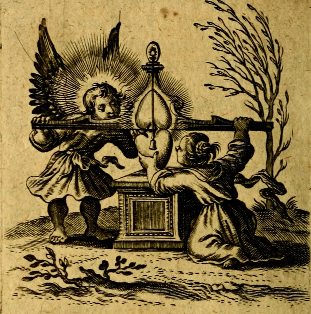 An illustration from Hertzen Schuel, oder, Des von Gott abgefüerten Herzens, 1664, leaf 395
