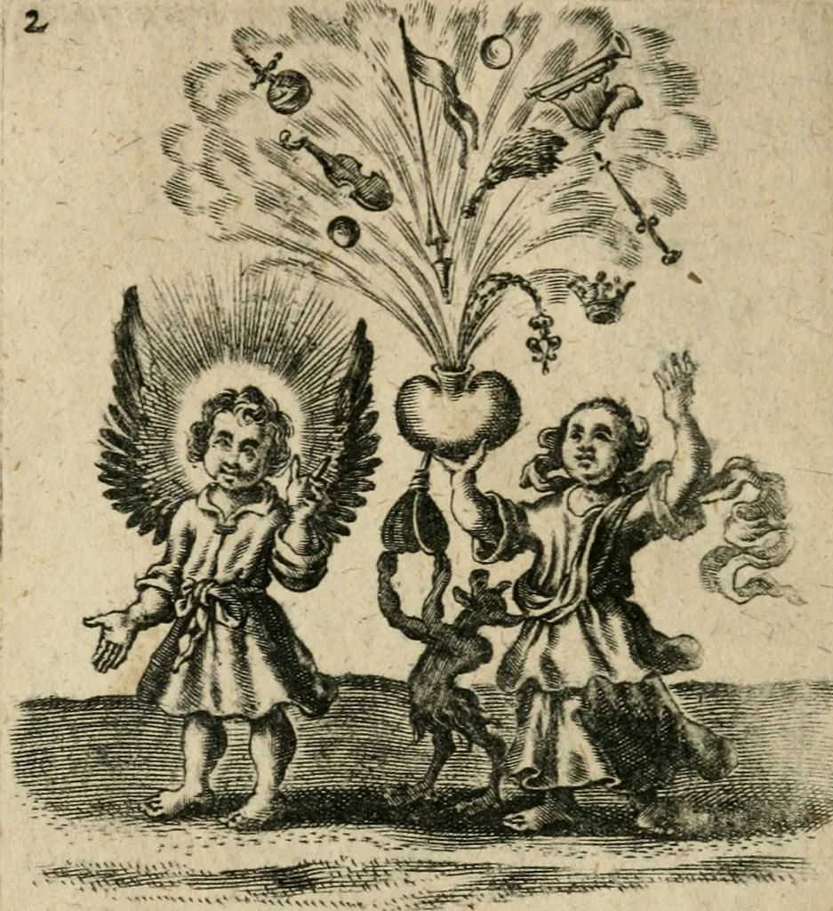 An illustration from Hertzen Schuel, oder, Des von Gott abgefüerten Herzens Widerbringung zu Gott, vnd Vnderweisung, 1664, leaf 153