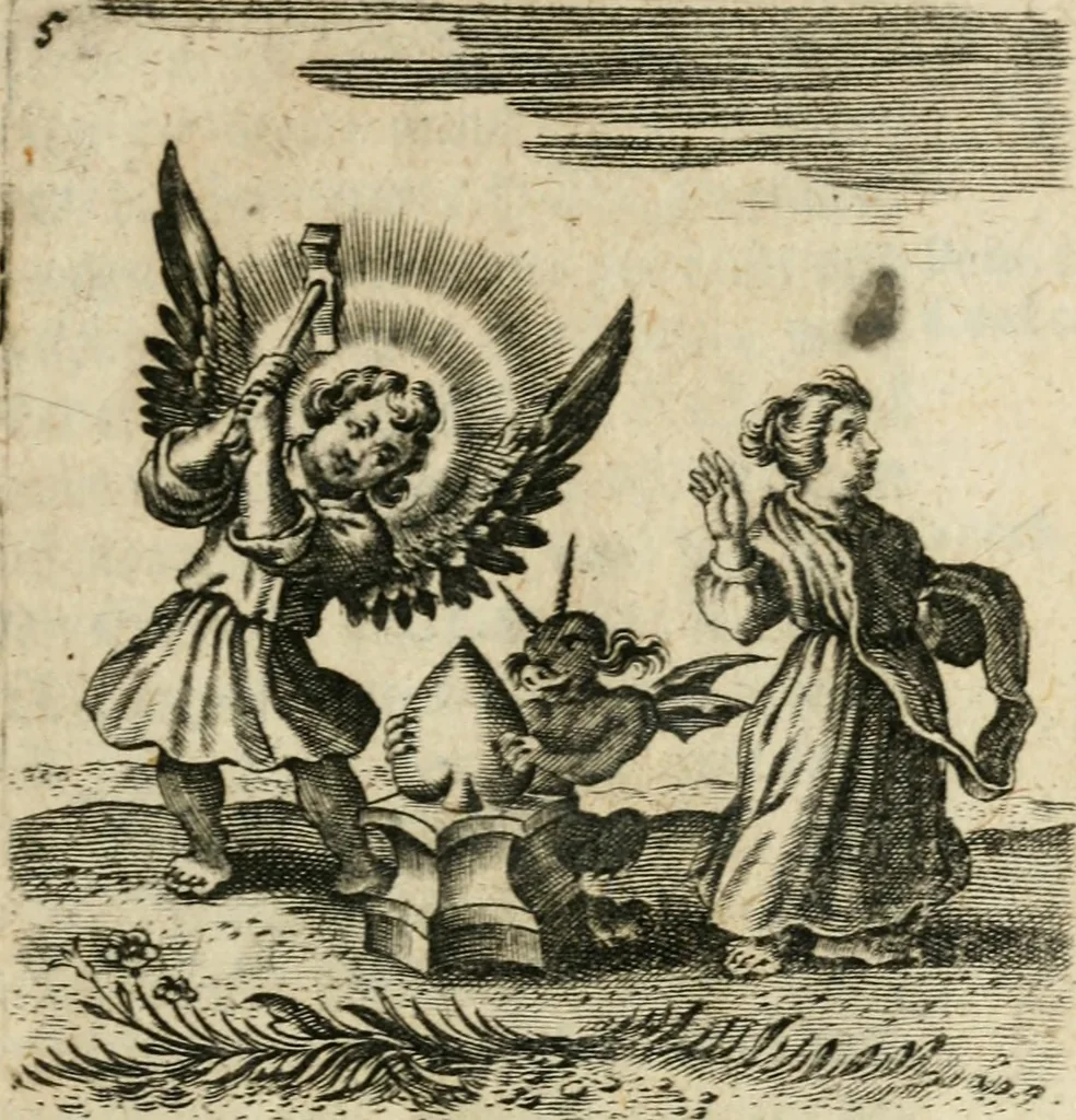 An illustration from Hertzen Schuel, oder, Des von Gott abgefüerten Herzens Widerbringung zu Gott, vnd Vnderweisung, 1664, leaf 192