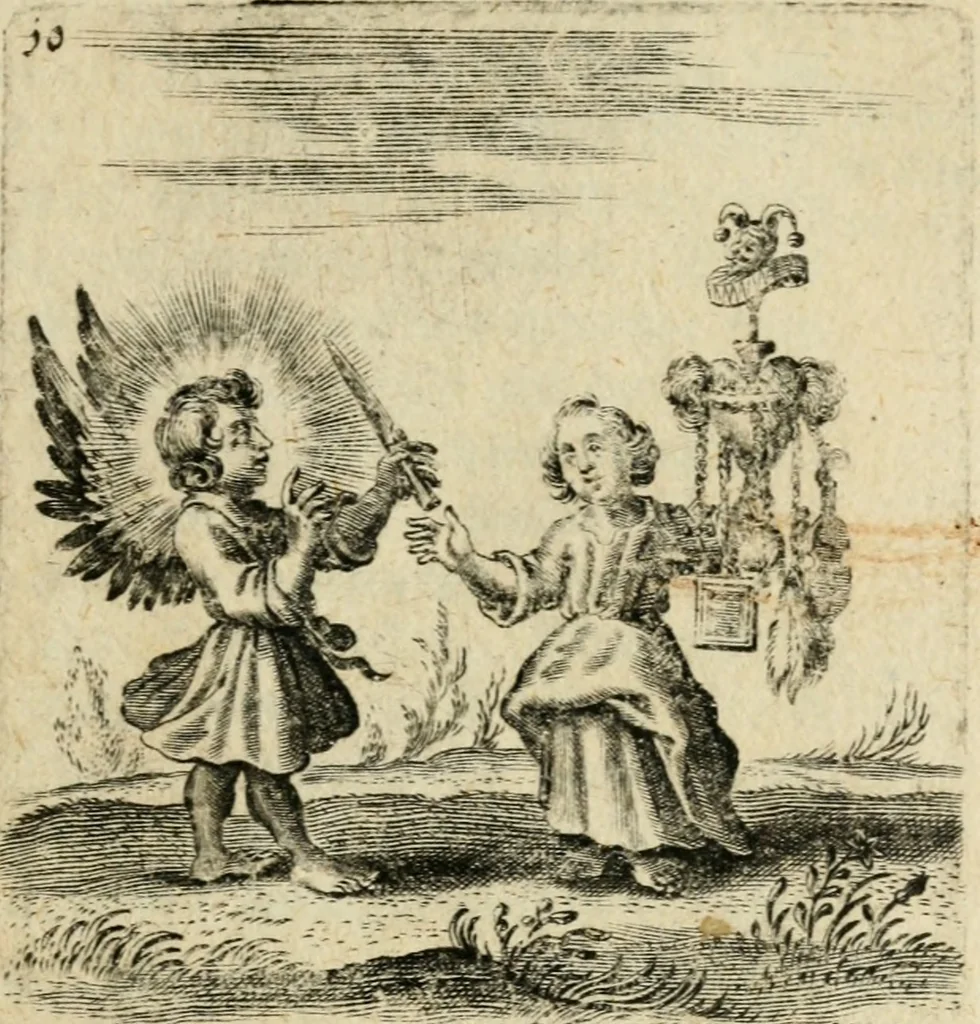 An illustration from Hertzen Schuel, oder, Des von Gott abgefüerten Herzens Widerbringung zu Gott, vnd Vnderweisung, 1664, leaf 258