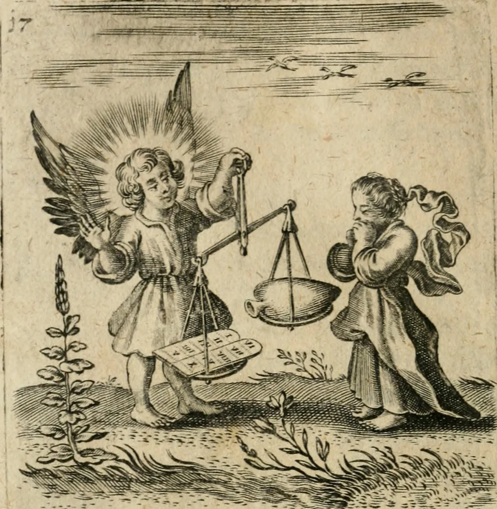 An illustration from Hertzen Schuel, oder, Des von Gott abgefüerten Herzens Widerbringung zu Gott, vnd Vnderweisung, 1664, leaf 357