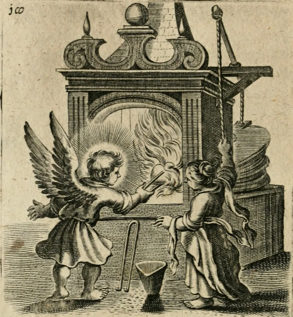 An illustration from Hertzen Schuel, oder, Des von Gott abgefüerten Herzens Widerbringung zu Gott, vnd Vnderweisung, 1664, leaf 371