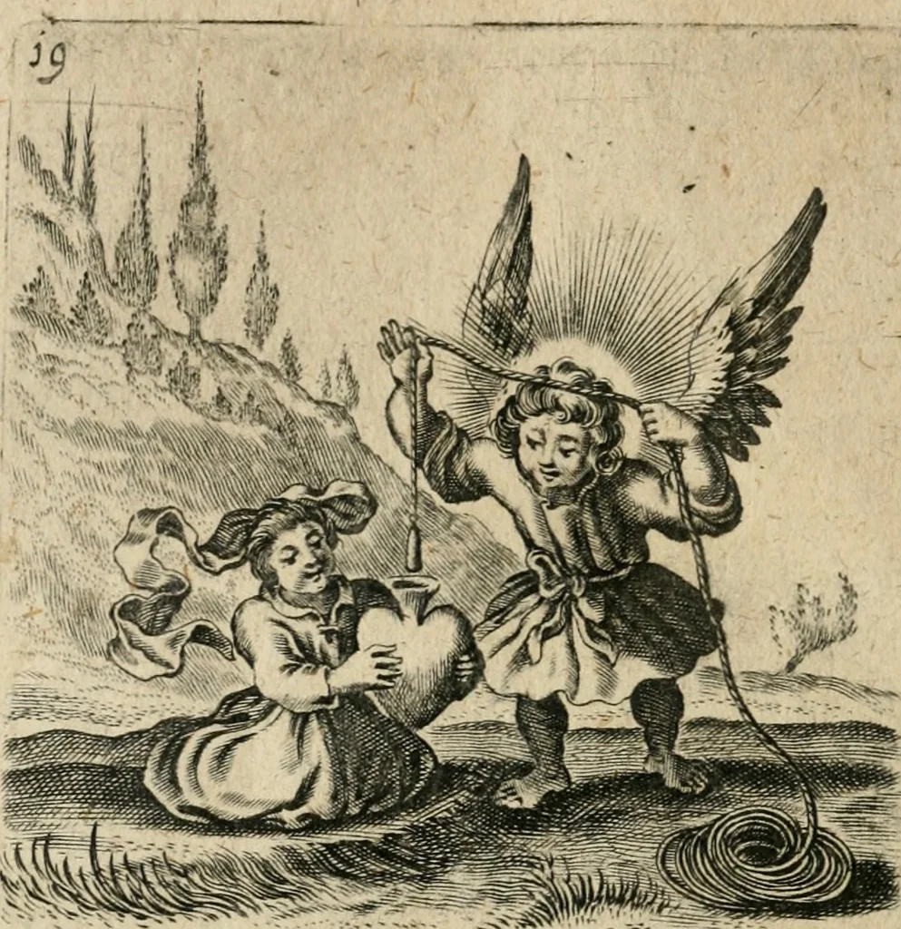 An illustration from Hertzen Schuel, oder, Des von Gott abgefüerten Herzens Widerbringung zu Gott, vnd Vnderweisung, 1664, leaf 385
