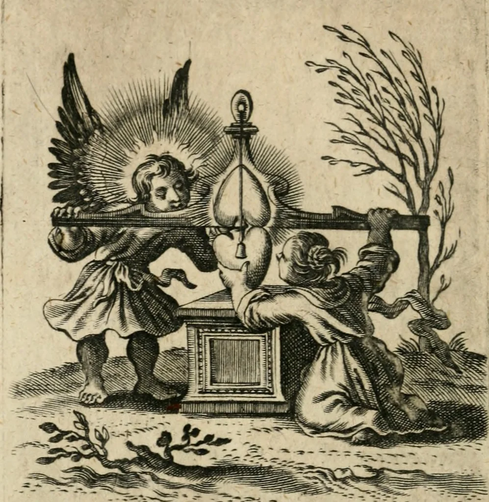 An illustration from Hertzen Schuel, oder, Des von Gott abgefüerten Herzens Widerbringung zu Gott, vnd Vnderweisung, 1664, leaf 397
