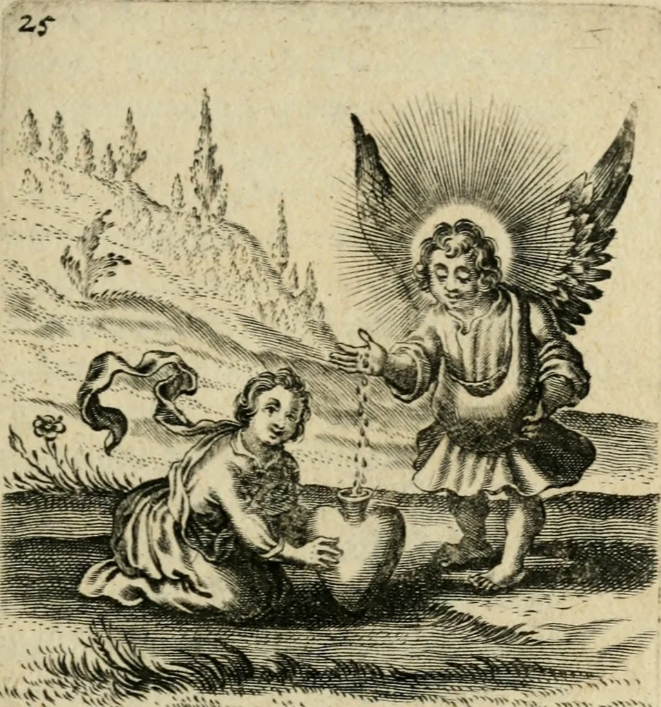 An illustration from Hertzen Schuel, oder, Des von Gott abgefüerten Herzens Widerbringung zu Gott, vnd Vnderweisung, 1664, leaf 472