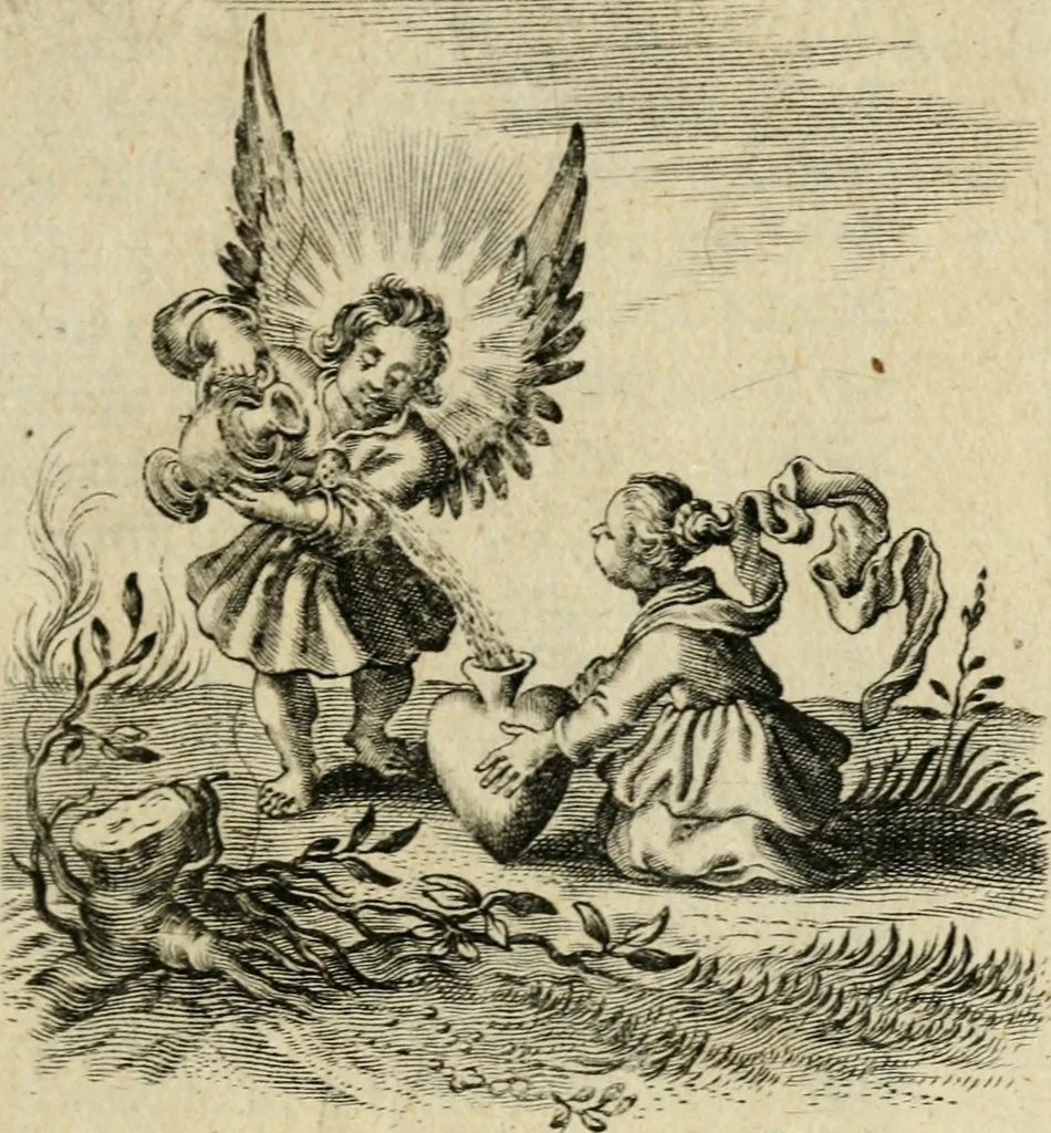 An illustration from Hertzen Schuel, oder, Des von Gott abgefüerten Herzens Widerbringung zu Gott, vnd Vnderweisung, 1664, leaf 482