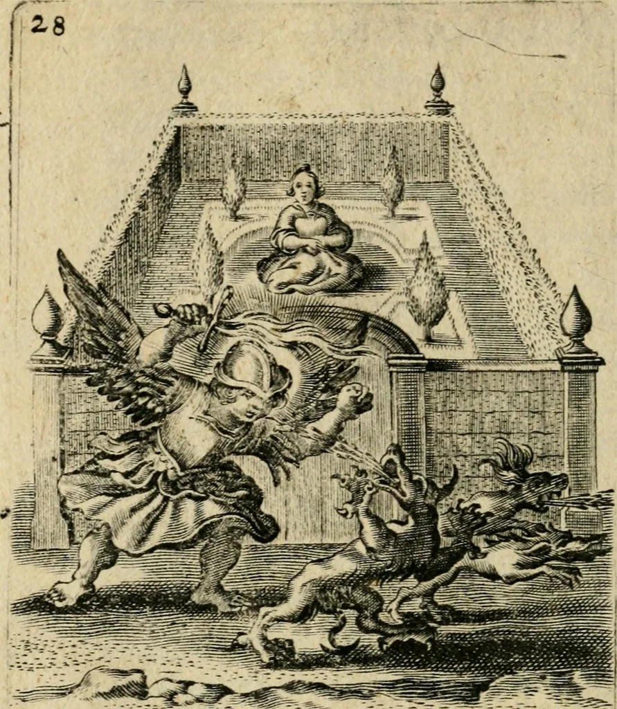 An illustration from Hertzen Schuel, oder, Des von Gott abgefüerten Herzens Widerbringung zu Gott, vnd Vnderweisung, 1664, leaf 503