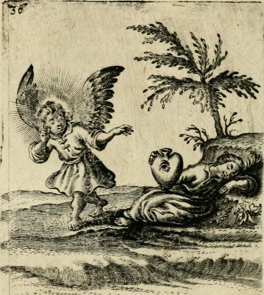 An illustration from Hertzen Schuel, oder, Des von Gott abgefüerten Herzens Widerbringung zu Gott, vnd Vnderweisung, 1664, leaf 607