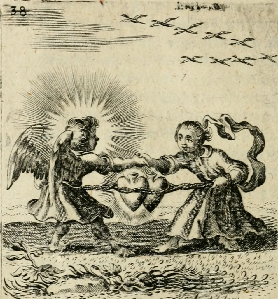An illustration from Hertzen Schuel, oder, Des von Gott abgefüerten Herzens Widerbringung zu Gott, vnd Vnderweisung, 1664, leaf 627