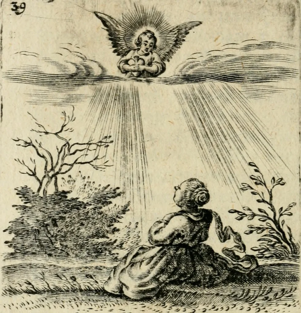 An illustration from Hertzen Schuel, oder, Des von Gott abgefüerten Herzens Widerbringung zu Gott, vnd Vnderweisung, 1664, leaf 641