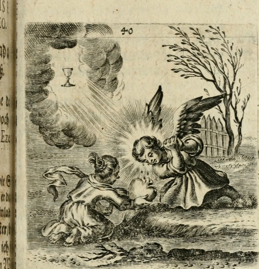 An illustration from Hertzen Schuel, oder, Des von Gott abgefüerten Herzens Widerbringung zu Gott, vnd Vnderweisung, 1664, leaf 666