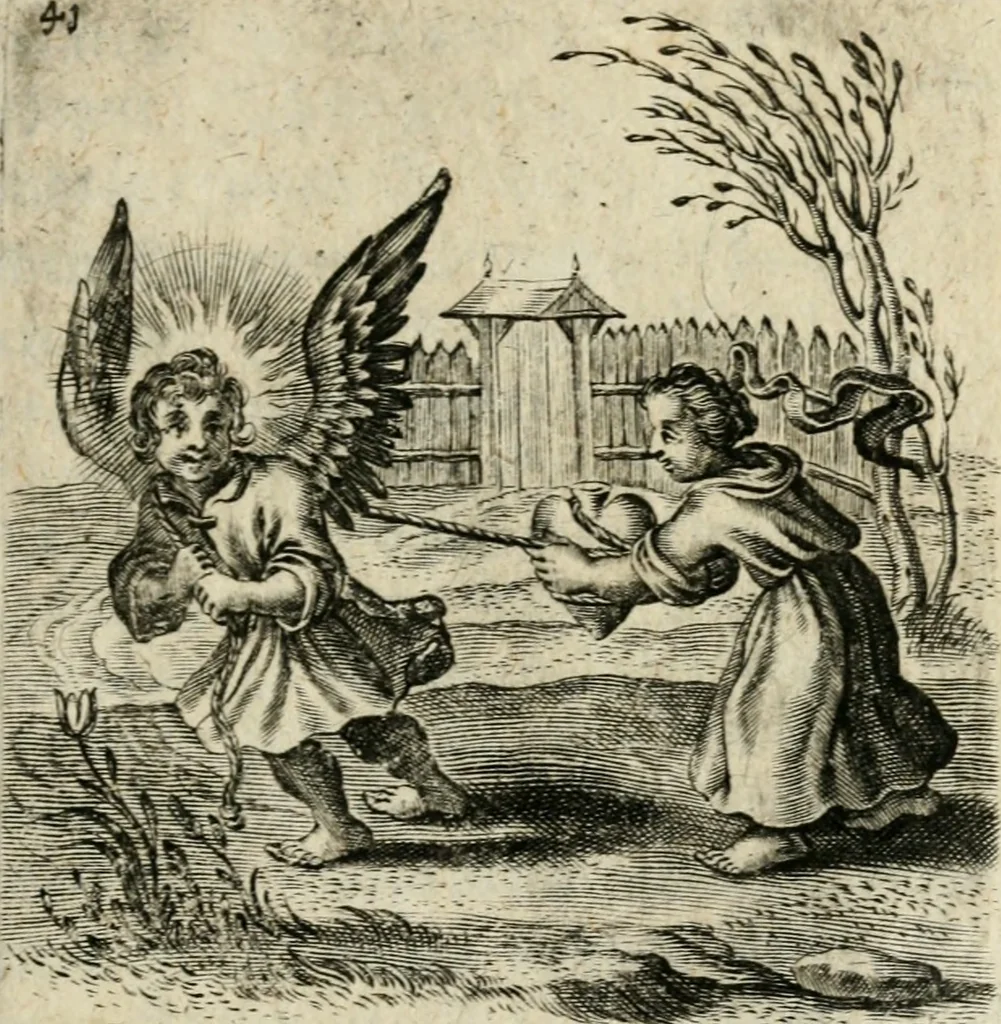 An illustration from Hertzen Schuel, oder, Des von Gott abgefüerten Herzens Widerbringung zu Gott, vnd Vnderweisung, 1664, leaf 674