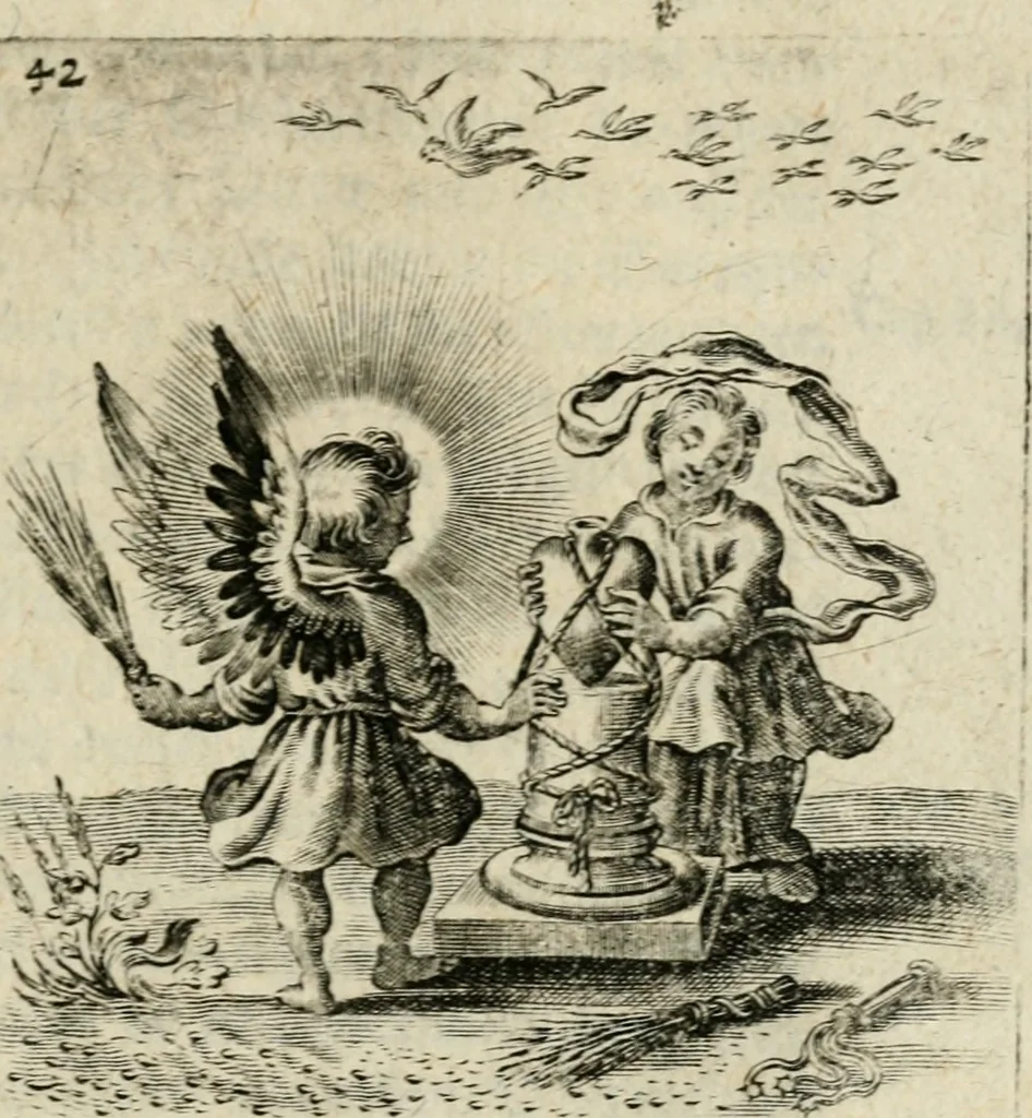 An illustration from Hertzen Schuel, oder, Des von Gott abgefüerten Herzens Widerbringung zu Gott, vnd Vnderweisung, 1664, leaf 682