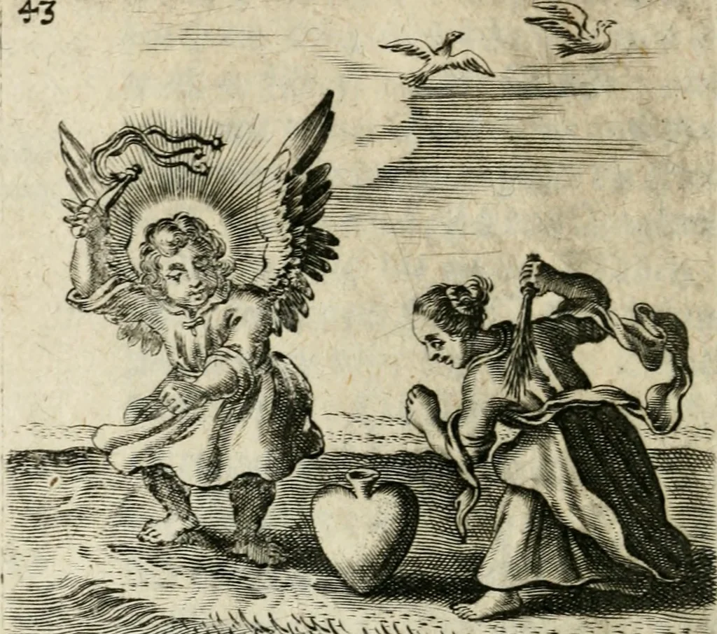 An illustration from Hertzen Schuel, oder, Des von Gott abgefüerten Herzens Widerbringung zu Gott, vnd Vnderweisung, 1664, leaf 689