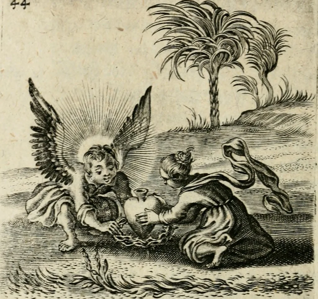 An illustration from Hertzen Schuel, oder, Des von Gott abgefüerten Herzens Widerbringung zu Gott, vnd Vnderweisung, 1664, leaf 699