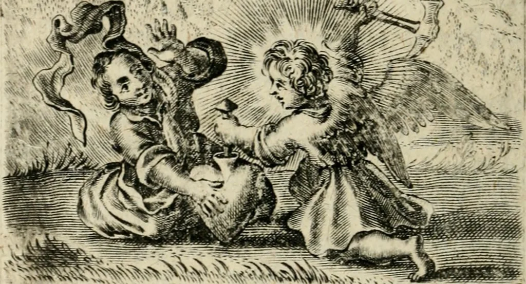An illustration from Hertzen Schuel, oder, Des von Gott abgefüerten Herzens Widerbringung zu Gott, vnd Vnderweisung, 1664, leaf 723