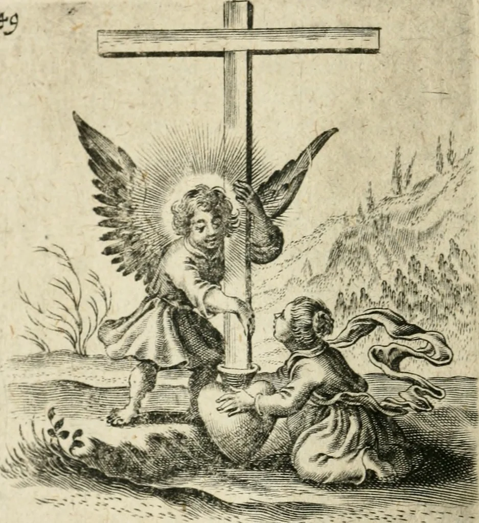 An illustration from Hertzen Schuel, oder, Des von Gott abgefüerten Herzens Widerbringung zu Gott, vnd Vnderweisung, 1664, leaf 745
