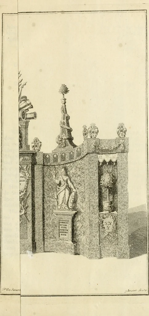 An illustration from Het blyde Breda, ofte, Kort verhaal van de plegtige intrede van den allerdoorlugtigsten vorst Willem Carel Hendrik Friso, prince van Oranje en Nassau ... als heer en baron van Breda, ende haare koninklyke hoogheid Anna, kroonprincesse van Engeland, Schotland ... : geschied op den XIII. van herfst-maand, MDCCXXXVII, 1737, leaf 24