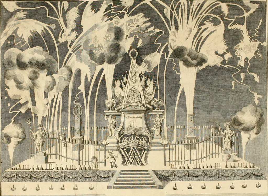 An illustration from Het blyde Breda, ofte, Kort verhaal van de plegtige intrede van den allerdoorlugtigsten vorst Willem Carel Hendrik Friso, prince van Oranje en Nassau ... als heer en baron van Breda, ende haare koninklyke hoogheid Anna, kroonprincesse van Engeland, Schotland ... : geschied op den XIII. van herfst-maand, MDCCXXXVII, 1737, leaf 33